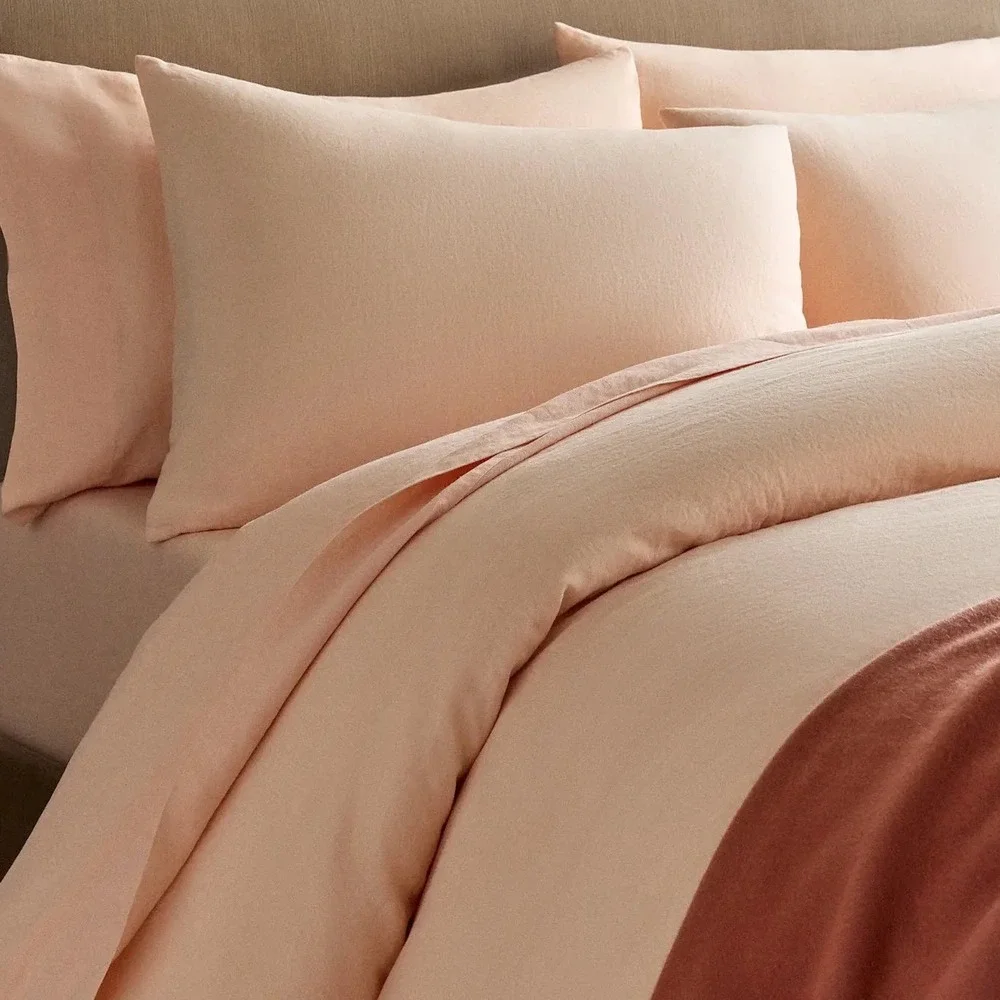 Quince European Flax Linen Duvet Cover Set King/Cal King Peach Size King Bedding
